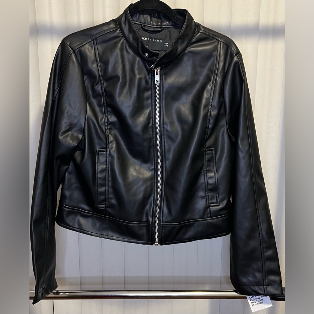 ASOS Design Faux Leather Shrunken Moto Biker Jacket in Black